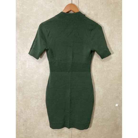 L’AGENCE Kate Dress XS/T Green Knit Ribbed Faux Button Short Sleeve Chic - Picture 2 of 10